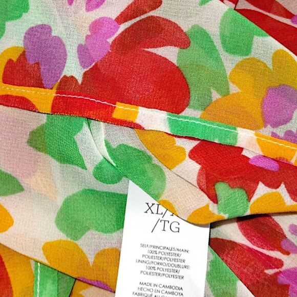 Cabi Spirit Dress Womens XL #6216 Boho Floral Smocked Red Green Ruffles Party - Picture 10 of 13